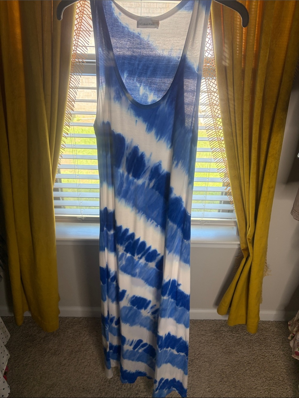 Calvin Klein Blue and White Tie-Dye Maxi Dress